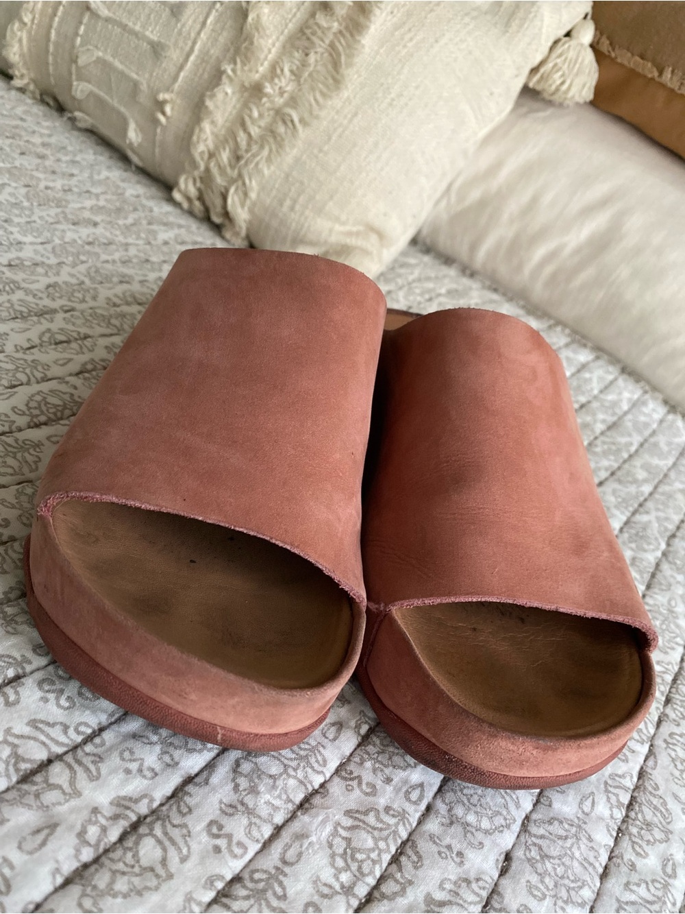 Fitflop Suede Slide Wedges in Dusty Rose Pink